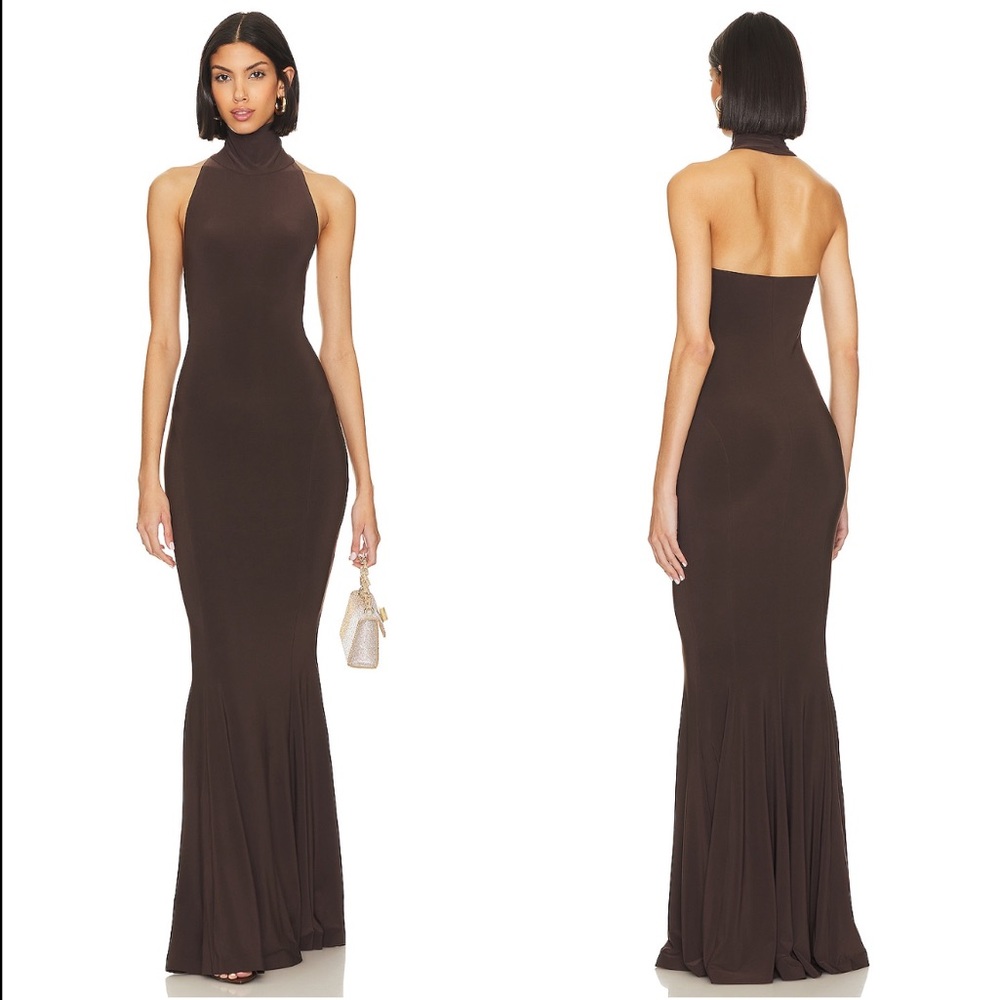 Norma Kamali Chocolate Brown Halter Mermaid Gown